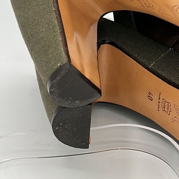 Marni Green Canvas & Brown Leather Peep Toe Slingback Platform Heels EU 40 US 10 - Picture 10 of 12